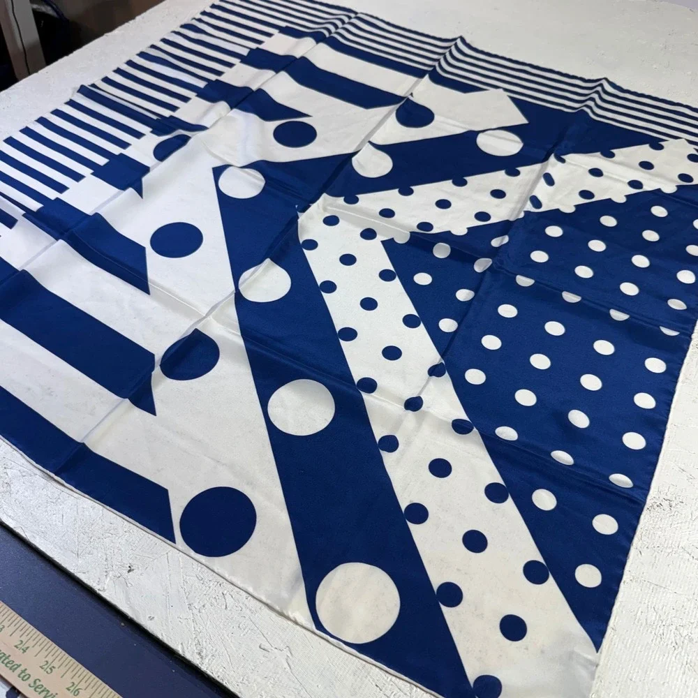 Vintage Casca for Magid Silk Scarf Blue White Geometric Polka Dot 34in